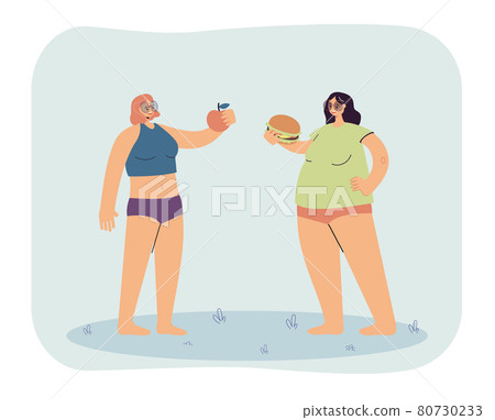 Two girls with different body shapes and diets Two girls with different body shapes and diets 80730233