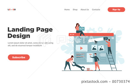 Digital marketing team constructing landing or home page Digital marketing team constructing landing or home page 80730374
