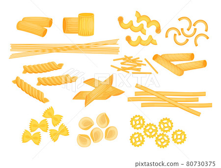 Different types of Italian pasta flat vector illustrations set Different types of Italian pasta flat vector illustrations set 80730375