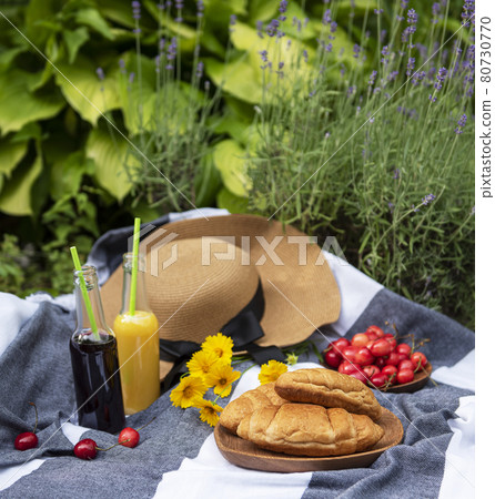 Summer picnic in lavender field. Summer picnic in lavender field. 80730770