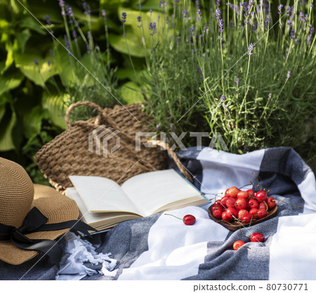 Summer picnic in lavender field. 80730771