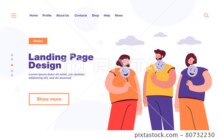 Depressed and angry people holding masks with happy faces Depressed and angry people holding masks with happy faces 80732230