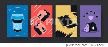 Colorful set of contemporary art posters with food carton boxes 80732283