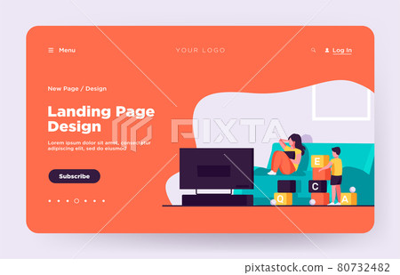 Mother watching TV and son playing near her Mother watching TV and son playing near her 80732482