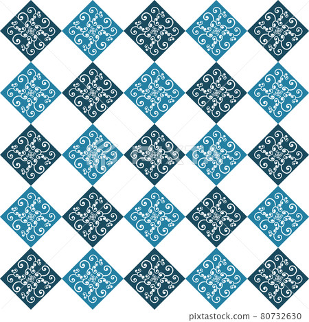 Sicilian Blue Ceramic tile pattern, repeating texture print, background. Vector illustration 80732630