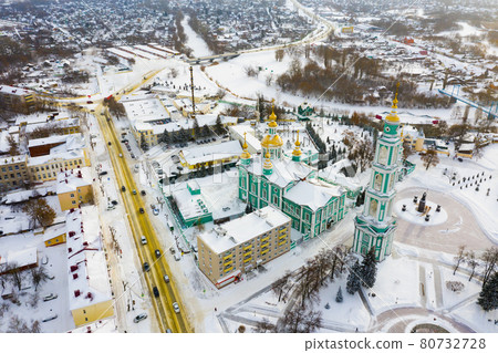 Aerial view of the Spaso-Preobrazhensky Cathedral and residential buildings in Tambov Aerial view of the Spaso-Preobrazhensky Cathedral and residential buildings in Tambov 80732728