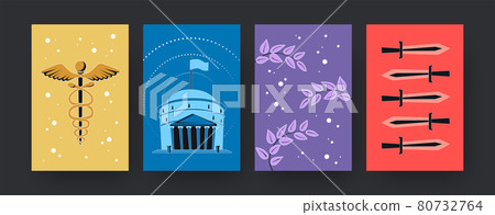 Set of contemporary art posters with ancient symbols of Rome 80732764