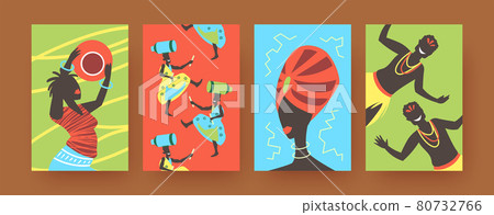 Set of contemporary art posters with African tribal dancing Set of contemporary art posters with African tribal dancing 80732766