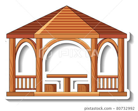 Sticker template with wooden gazebo isolated 80732992