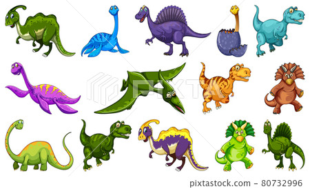 Different dinosaurs cartoon character and fantasy dragons isolated 80732996