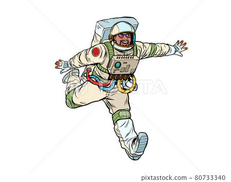 A happy astronaut flies in weightlessness, isolated on a white background. cosmos A happy astronaut flies in weightlessness, isolated on a white background. cosmos 80733340
