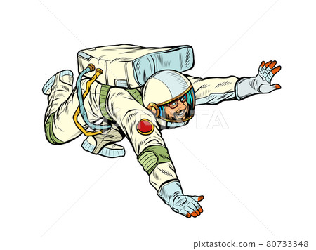 A happy astronaut flies in weightlessness, isolated on a white background. cosmos A happy astronaut flies in weightlessness, isolated on a white background. cosmos 80733348