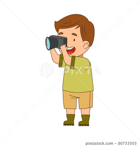 Little Boy Traveler on Safari Tour Watching Animal with Camera Taking Photo Vector Illustration Little Boy Traveler on Safari Tour Watching Animal with Camera Taking Photo Vector Illustration 80733503
