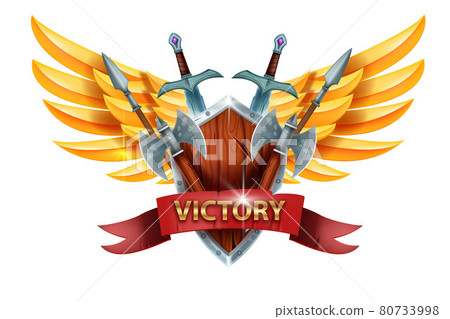 Victory game UI design sign, winner award achievement icon, knight sword, medieval axe Victory game UI design sign, winner award achievement icon, knight sword, medieval axe 80733998