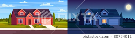 Street in suburb district with residential house Street in suburb district with residential house 80734011