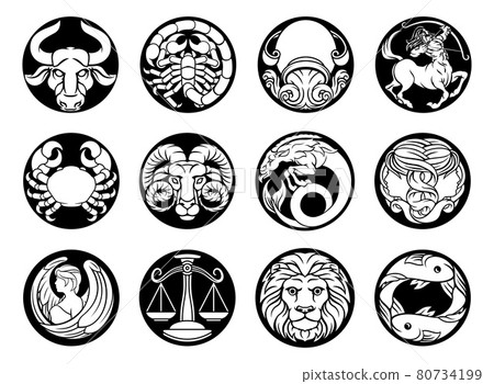 Horoscope zodiac astrology star signs symbols set 80734199
