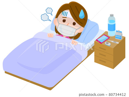 Home medical treatment / accommodation medical treatment Coughing woman 1 Illustration 80734412