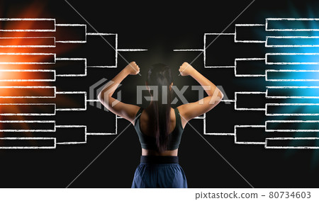 Back rear side view of kid teenager female athlete watch Schedule or drawing chart so girl can plan strategy of Taekwondo, Karate, Judo fighting on quarter semi final Match sport concept Back rear side view of kid teenager female athlete watch Schedule or drawing chart so girl can plan strategy of Taekwondo, Karate, Judo fighting on quarter semi final Match sport concept 80734603