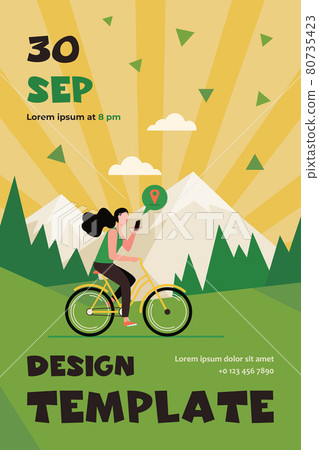 Woman riding bike by mountains Woman riding bike by mountains 80735423