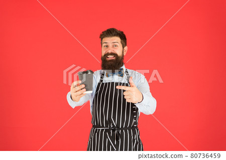 try this. brutal waiter in cafe. mature man red background 80736459