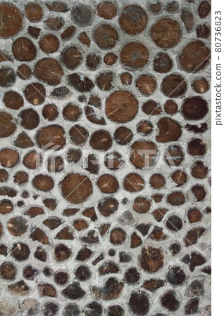 Antique Rustic Cordwood Log Cabin House Wall Background Antique Rustic Cordwood Log Cabin House Wall Background 80736823