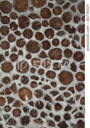 Antique Rustic Cordwood Log Cabin House Wall Background Antique Rustic Cordwood Log Cabin House Wall Background 80736824