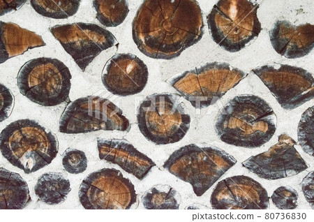 Antique Rustic Cordwood Log Cabin House Wall Background 80736830