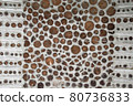 Antique Rustic Cordwood Log Cabin House Wall Background Antique Rustic Cordwood Log Cabin House Wall Background 80736833