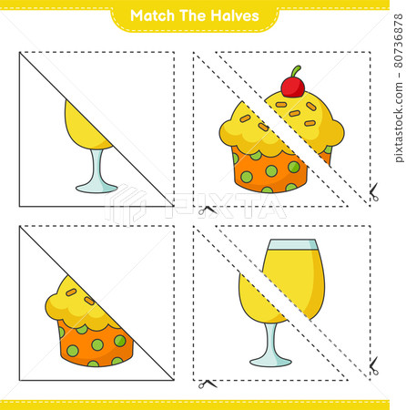 Match the halves. Match halves of Cup Cake and Cocktail. Educational children game, printable worksheet, vector illustration Match the halves. Match halves of Cup Cake and Cocktail. Educational children game, printable worksheet, vector illustration 80736878