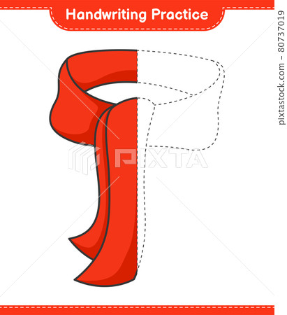 Handwriting practice. Tracing lines of Scarf. Educational children game, printable worksheet, vector illustration Handwriting practice. Tracing lines of Scarf. Educational children game, printable worksheet, vector illustration 80737019