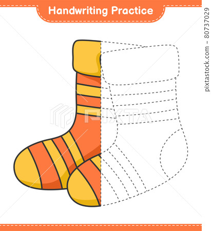 Handwriting practice. Tracing lines of Socks. Educational children game, printable worksheet, vector illustration 80737029