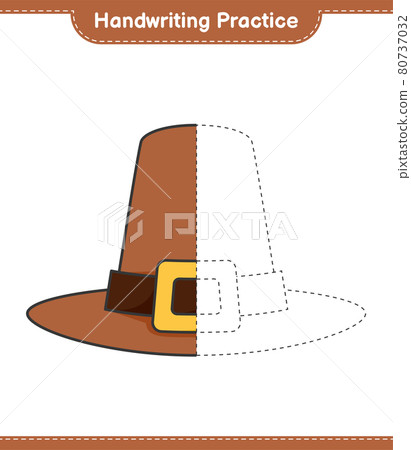 Handwriting practice. Tracing lines of Hat. Educational children game, printable worksheet, vector illustration 80737032