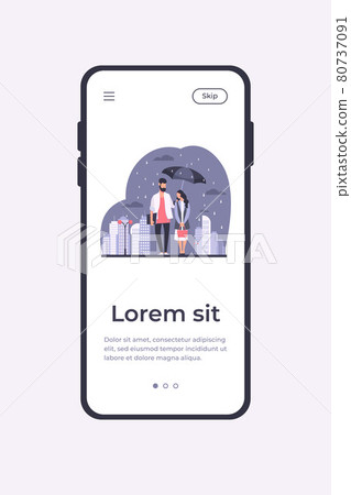 Young couple in rain vector illustration Young couple in rain vector illustration 80737091