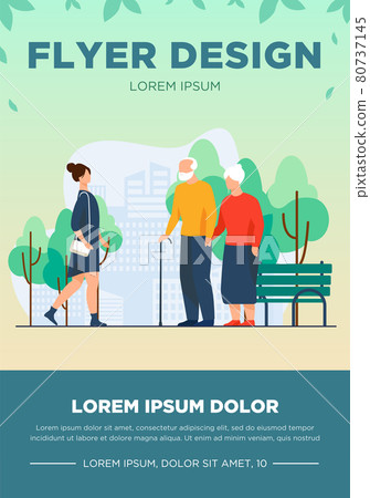Woman and senior couple walking in city park - Stock Illustration ...
