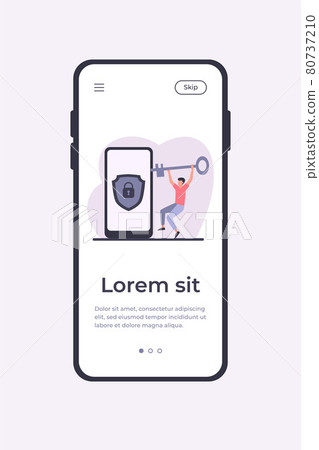 Tiny man unlocking mobile phone with golden key Tiny man unlocking mobile phone with golden key 80737210