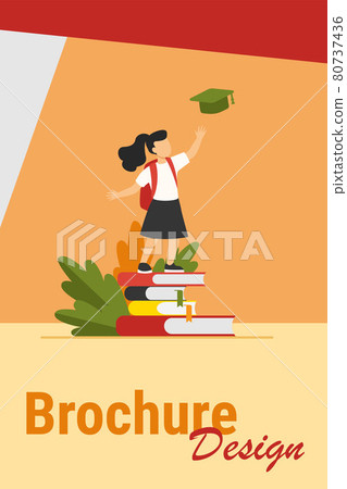 Little girl standing on pile of books Little girl standing on pile of books 80737436