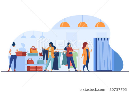 Women buying clothes in apparel store Women buying clothes in apparel store 80737793