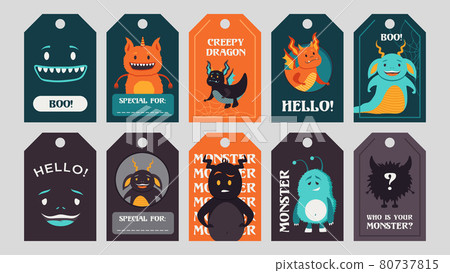 Trendy tags design with funny monsters Trendy tags design with funny monsters 80737815