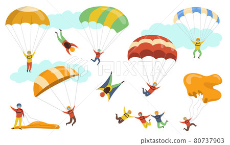 Parachutists vector illustrations set 80737903