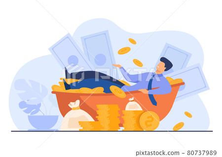 Happy millionaire taking bath with cash 80737989