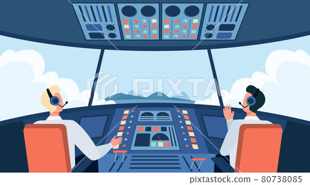 Colorful airplane cockpit isolated flat vector illustration 80738085