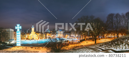 Tallinn, Estonia. Panorama Of Church Of St. John Jaani Kirik At Night Time. Large Lutheran Parish Church In Tallinn Dedicated To St. John The Evangelist, Disciple Of Jesus Christ Tallinn, Estonia. Panorama Of Church Of St. John Jaani Kirik At Night Time. Large Lutheran Parish Church In Tallinn Dedicated To St. John The Evangelist, Disciple Of Jesus Christ 80738211