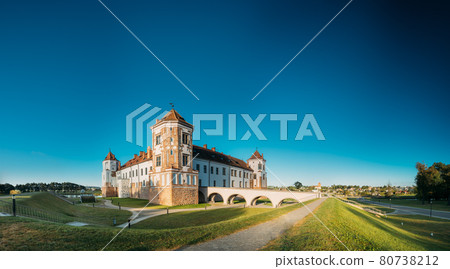 Mir, Belarus. Castle Complex Mir. Cultural Monument, UNESCO World Heritage Site. Famous Landmark And Popular Destination Mir, Belarus. Castle Complex Mir. Cultural Monument, UNESCO World Heritage Site. Famous Landmark And Popular Destination 80738212