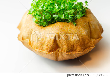 Fresh Cress in Indian deep-fried bread called poori, an interesting combination of innovative cuisine 80739699