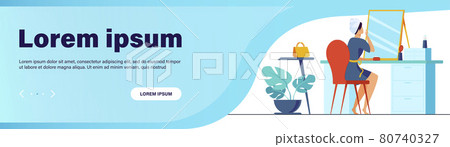 Young woman sitting in front of mirror flat vector illustration 80740327