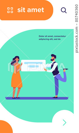 Man and woman holding banner with text 80740360