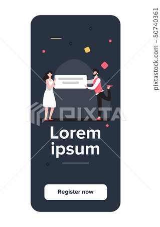 Man and woman holding banner with text 80740361