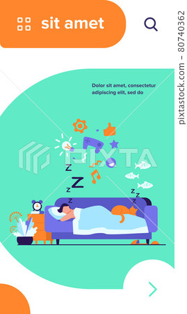 Young man sleeping on sofa with cat Young man sleeping on sofa with cat 80740362