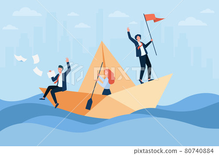 Successful business leader with flag sailing boat 80740884