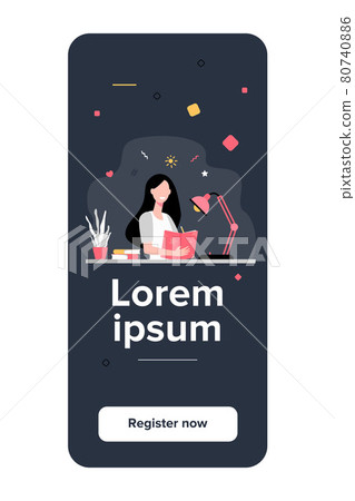 Girl writing in diary or journal isolated flat vector Girl writing in diary or journal isolated flat vector 80740886